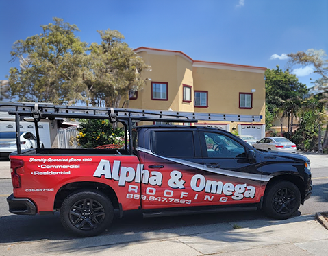 Roofing service truck exterior view