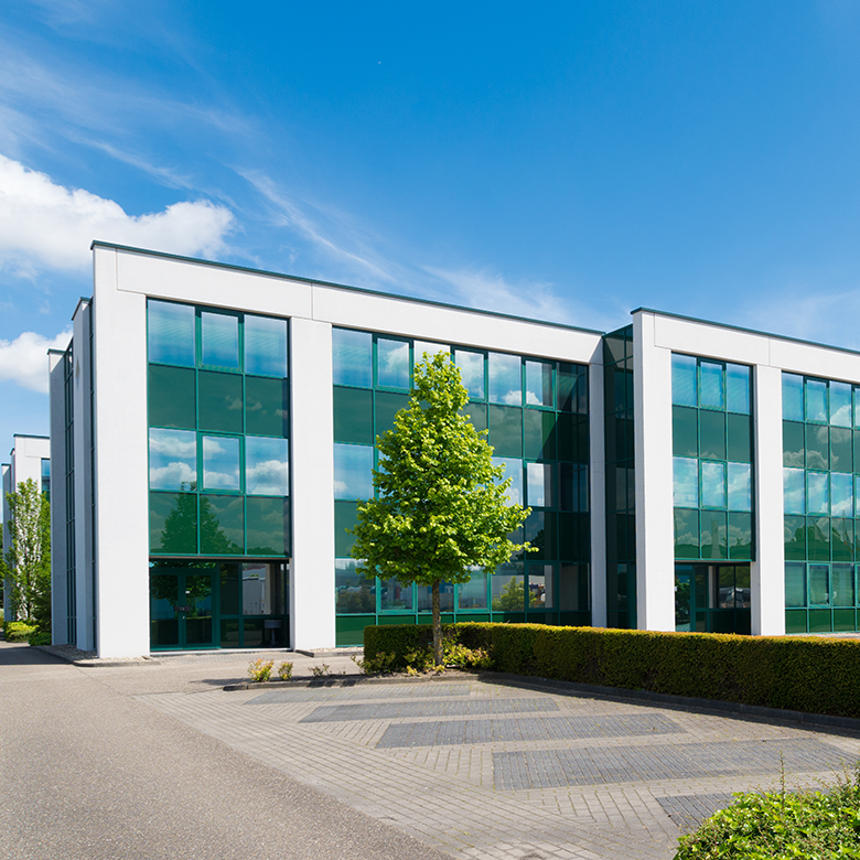Modern commercial building exterior roofing